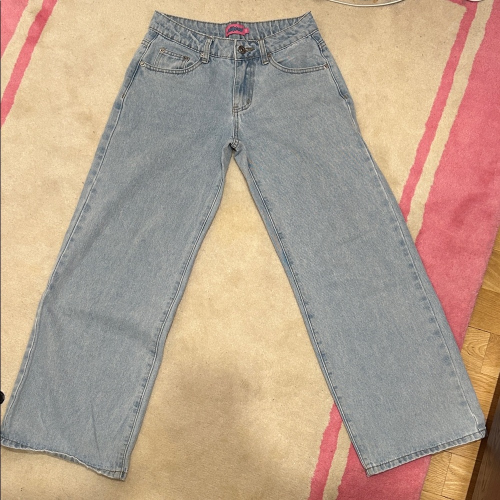 Edikted Light Blue Wide Leg Low Rise Jeans